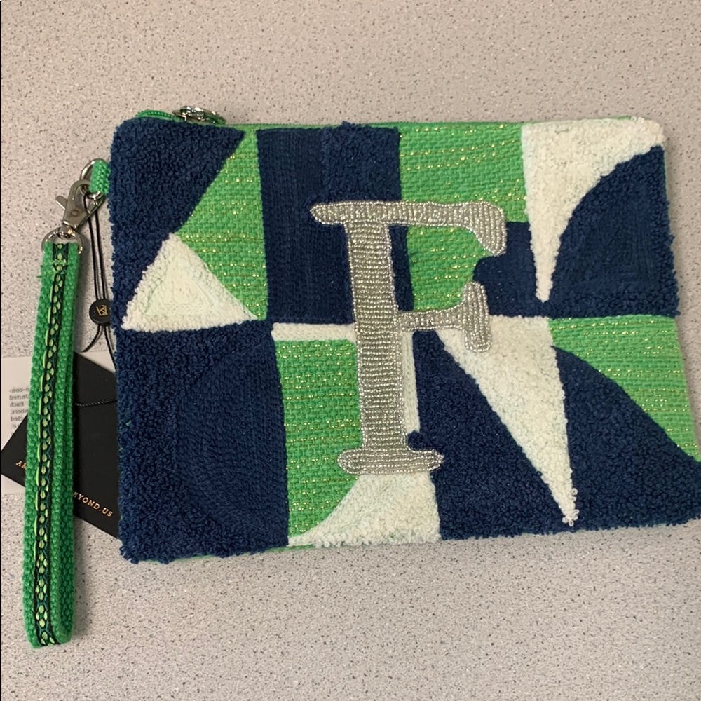 America & Beyond clutch qvc new beaded recycled jute handmade India initial F